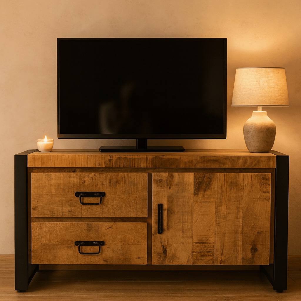 Britt 1-deur 2-laden TV-Meubel Mangohout en Staal