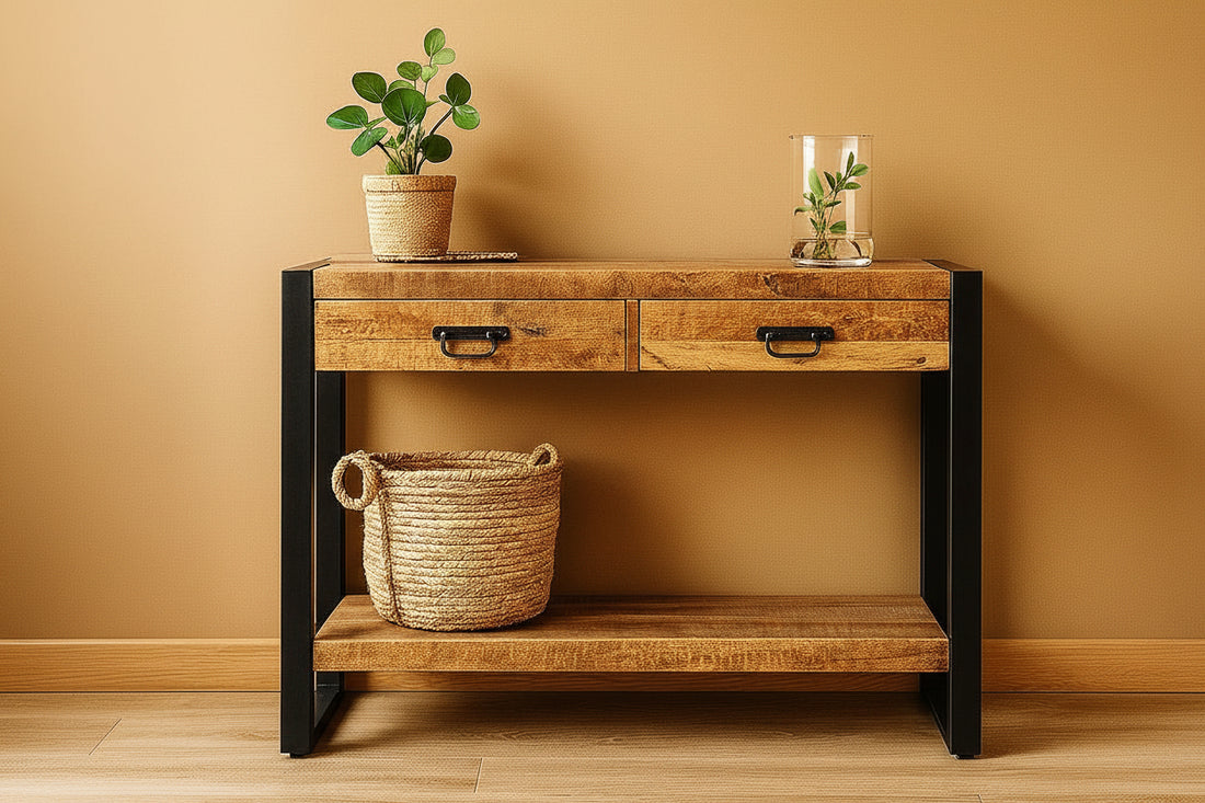 Sidetable met twee lades | 120 x 35 x 76 cm | Mangohout - Industrieelinhuis.nl