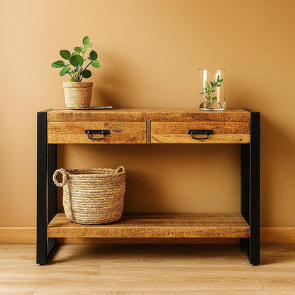 Sidetable met twee lades | 120 x 35 x 76 cm | Mangohout