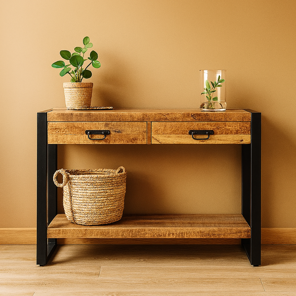 Sidetable met twee lades | 120 x 35 x 76 cm | Mangohout