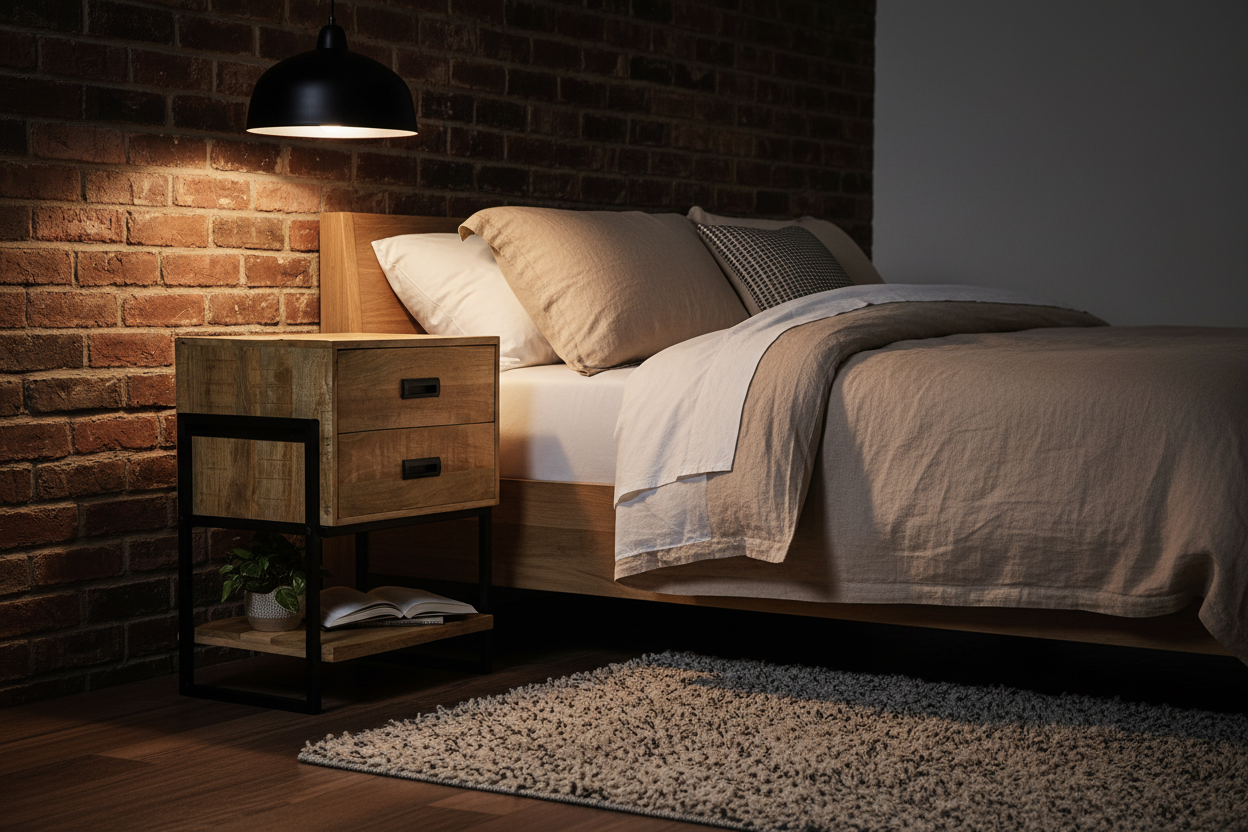 Britt Loft Nachtkastje – Mangohout &amp; Staal | 61 × 48 × 53 cm