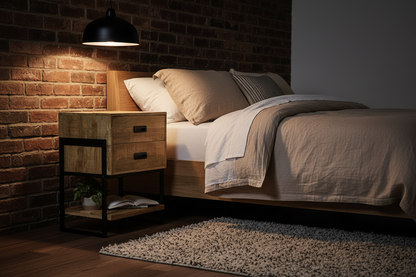 Britt Loft Nachtkastje – Mangohout &amp; Staal | 61 × 48 × 53 cm