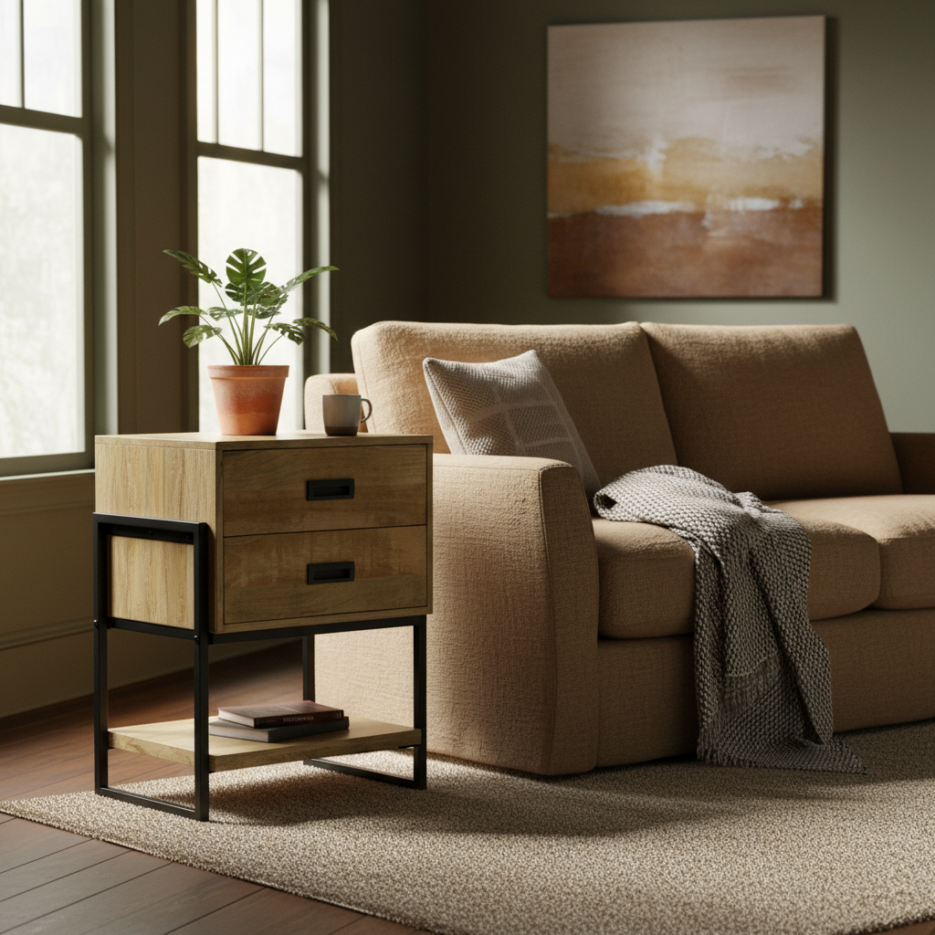 Britt Loft Nachtkastje – Mangohout &amp; Staal | 61 × 48 × 53 cm