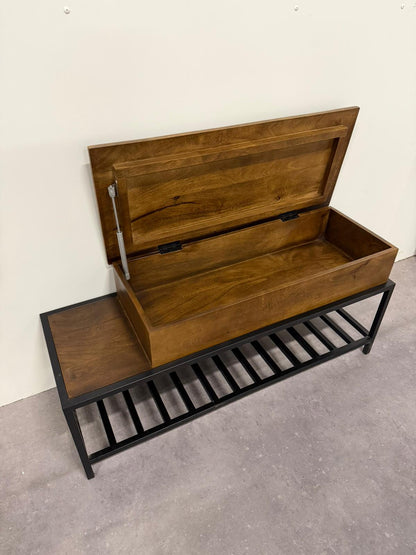 Kapstok &amp; Bankje “Urban Steel” – Industrieel Design met Karakter (110 cm) - Industrieelinhuis.nl