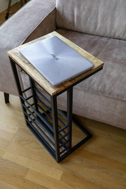 Bijzettafel voor over de bank | Mangohout en Staal | 30x38x65cm