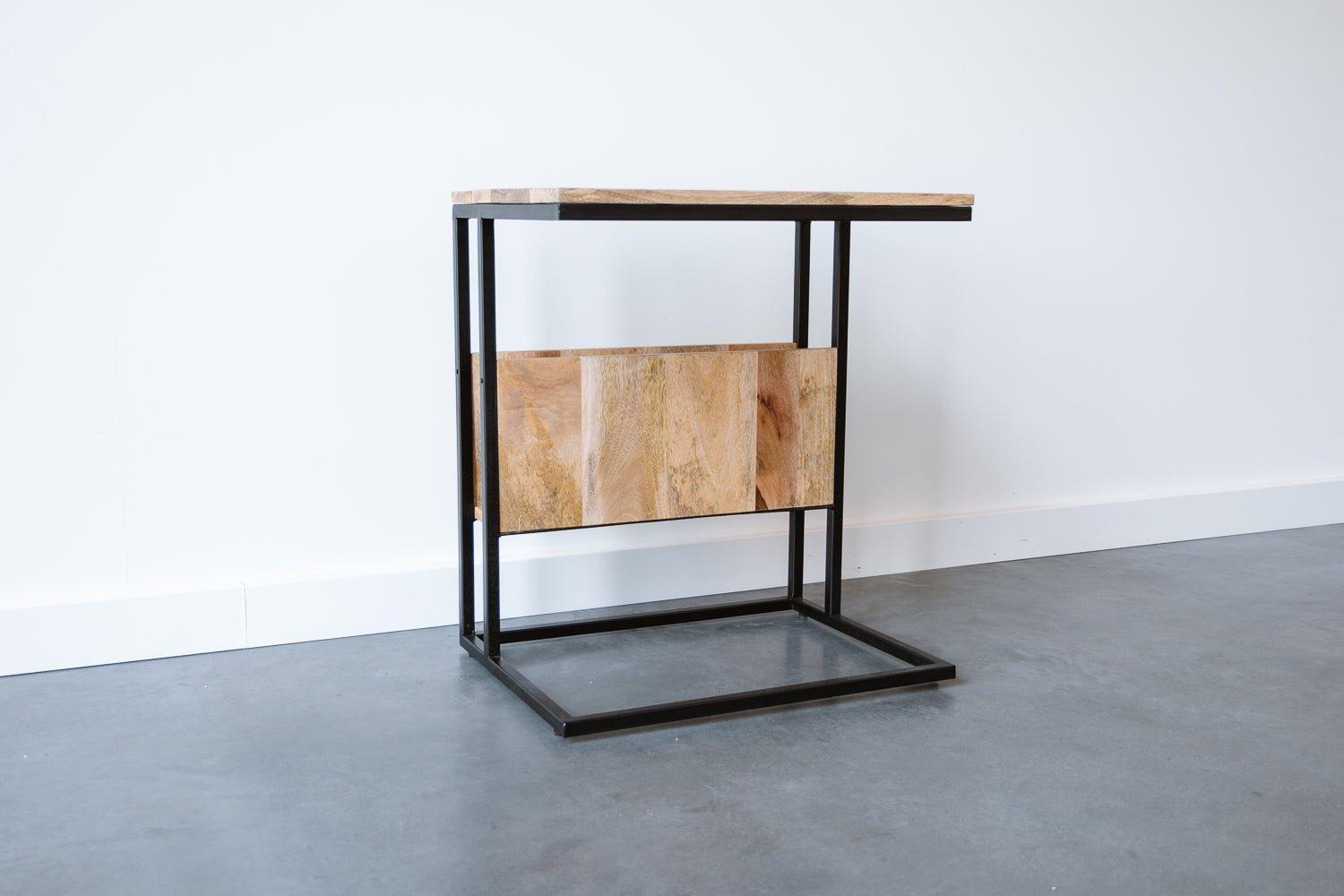 Bijzettafel voor over de bank | Mangohout en Staal | 45x60x69cm