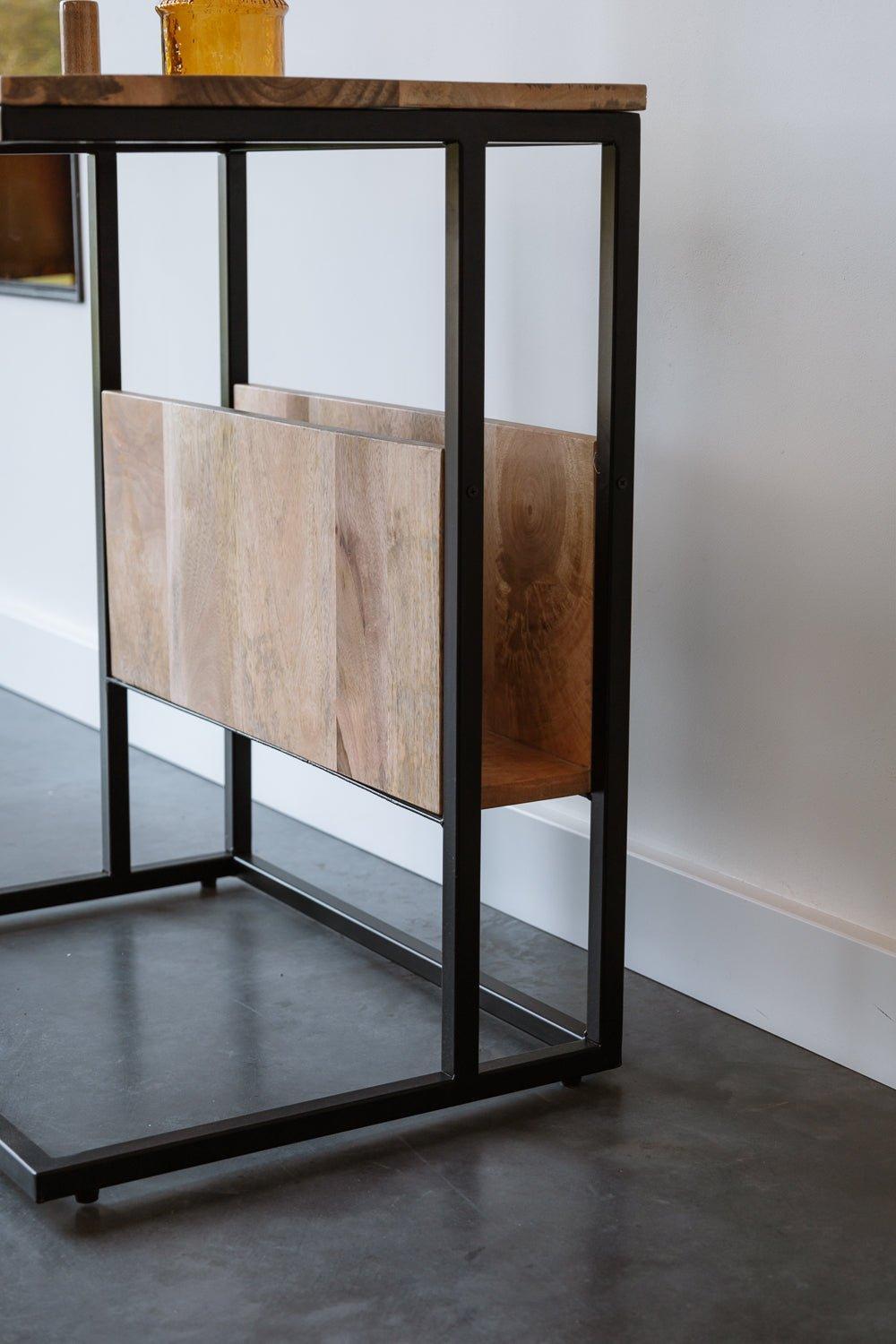 Bijzettafel voor over de bank | Mangohout en Staal | 45x60x69cm