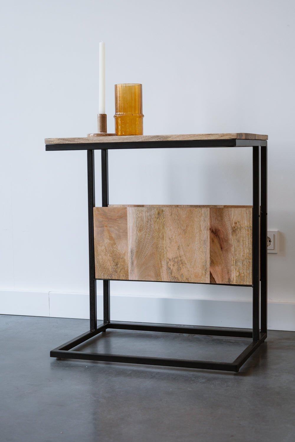 Bijzettafel voor over de bank | Mangohout en Staal | 45x60x69cm