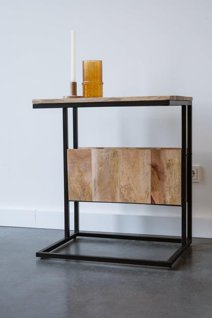 Bijzettafel voor over de bank | Mangohout en Staal | 45x60x69cm