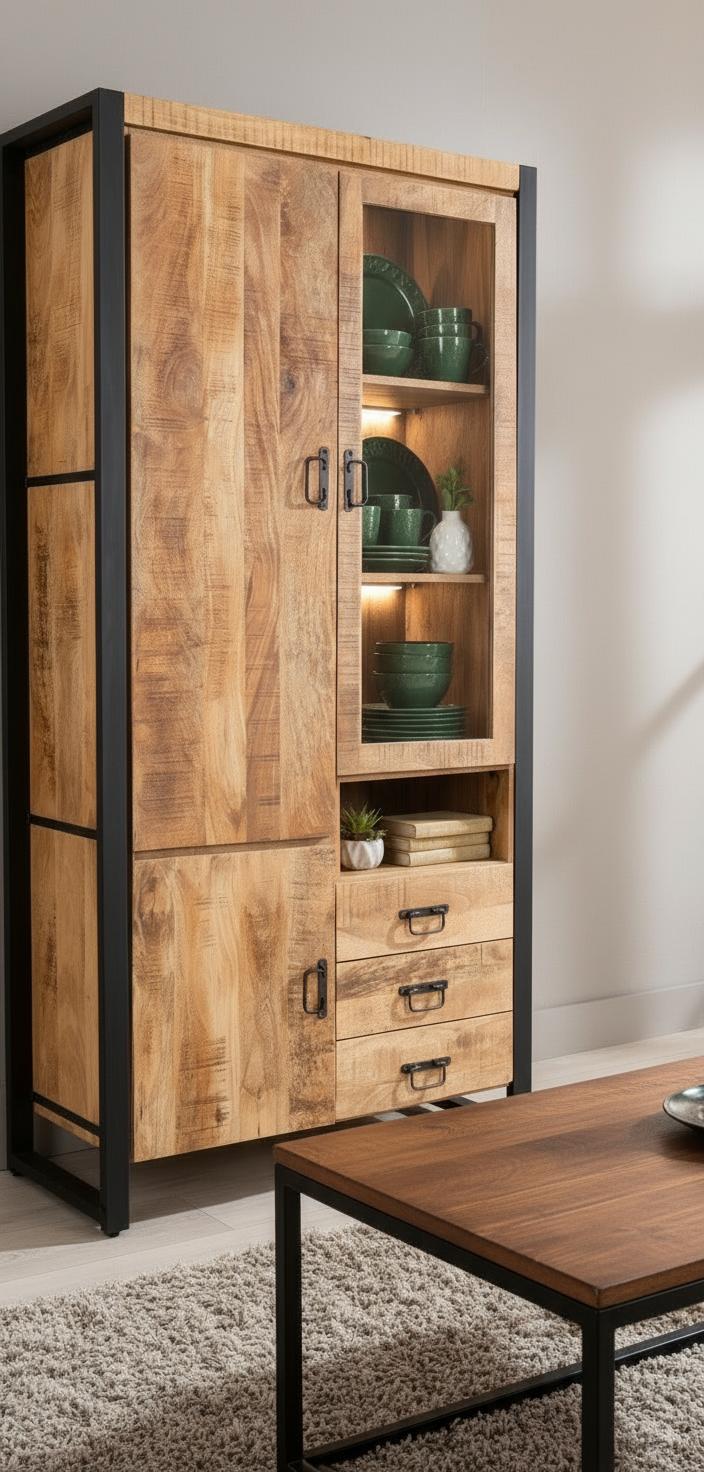 Britt Vitrine Kast Glazen Deur Rechts - Industrieelinhuis.nl