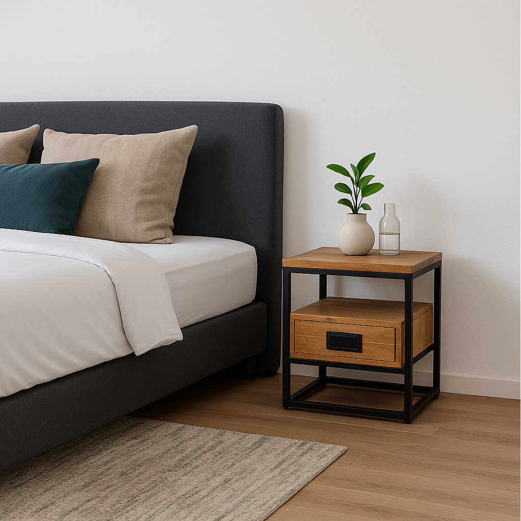 Bijzettafel / Nachtkastje Industrieel Design | Mangohout en Staal | 45x35x50