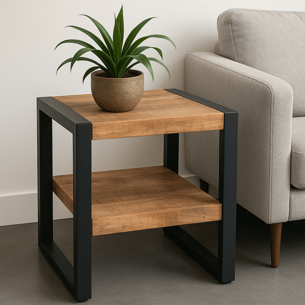 Salontafel Bijzettafel Industrieel Design | Mangohout en Staal | 50x50x45