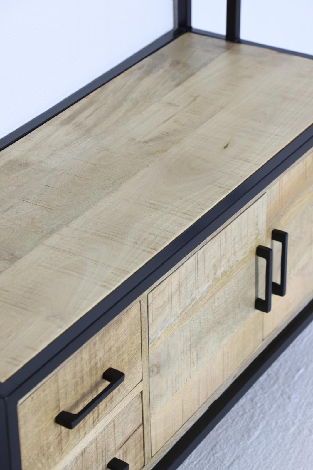 Britt Garderobe XL – Massief Mangohout &amp; Staal | 100 × 40 × 190 cm