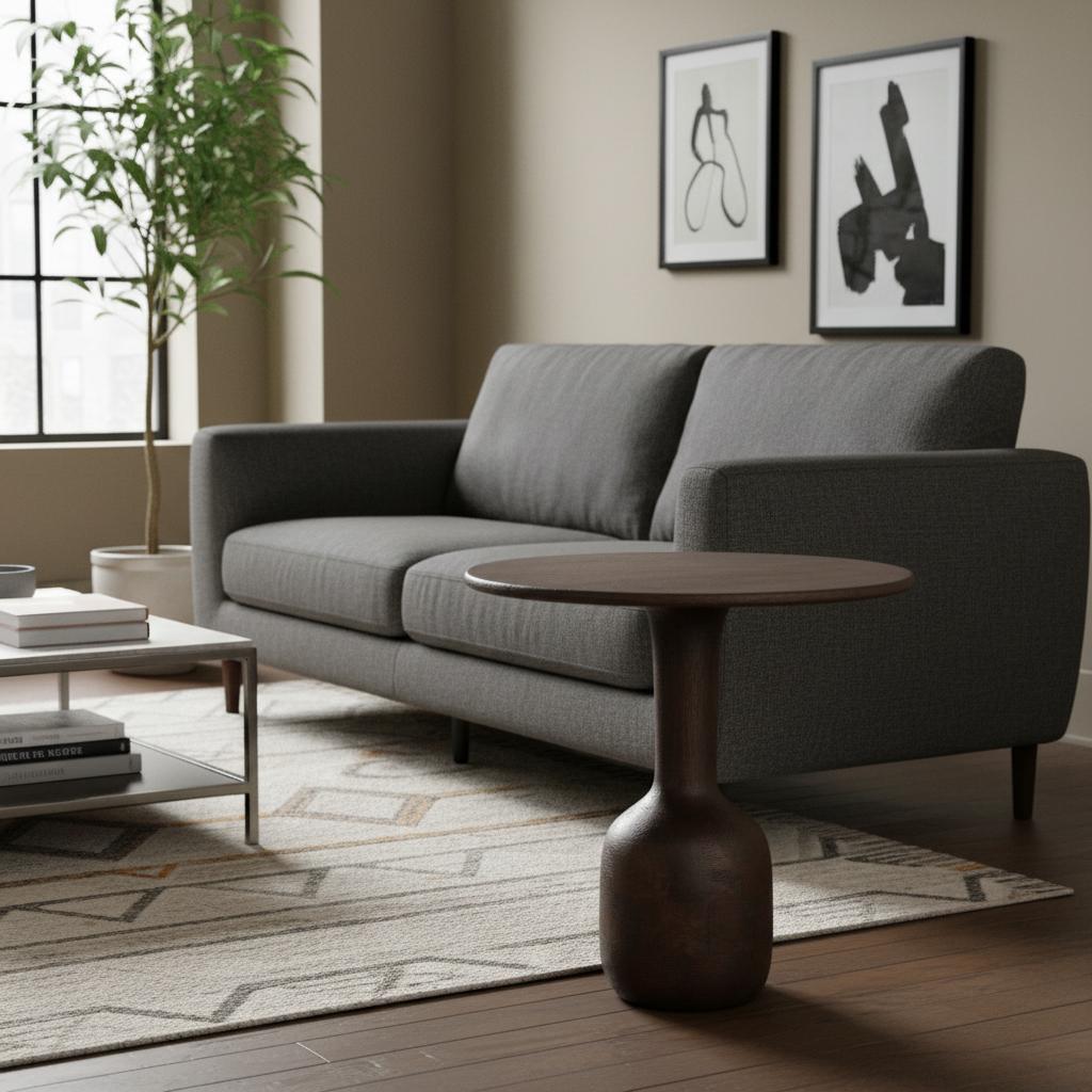 Donna is een bijzettafeltje van mangohout en heeft een rond blad