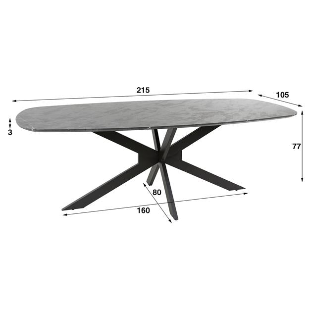 Eettafel Deens ovaal Mats Leisteen 215 cm