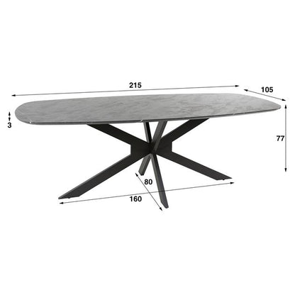 Eettafel Deens ovaal Mats Leisteen 215 cm