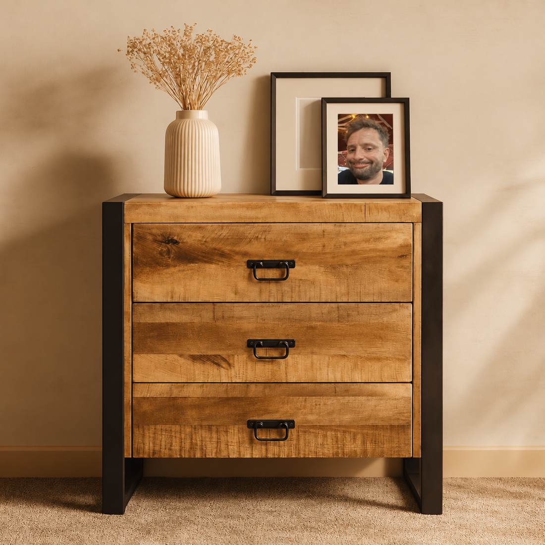 Ladekast Mangohout Britt | Mangohout en Staal | 80x40x80cm