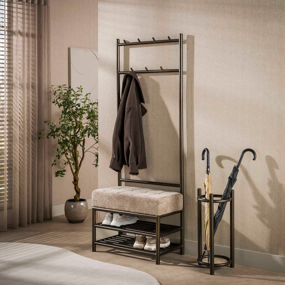 Garderobebank Luno 70 is een garderoberek met bankje en schoenenrek