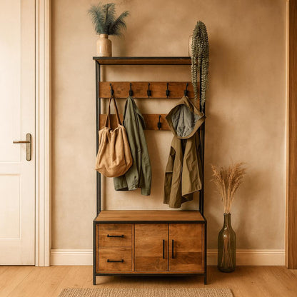 Garderoberek Industrieel Design | Mangohout en Staal | 80x40x190cm - Industrieelinhuis.nl