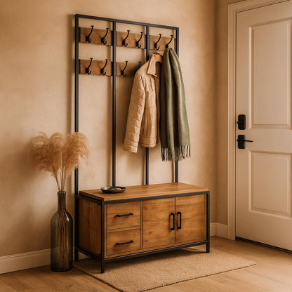 Garderoberek XL Industrieel Design | Mangohout en Staal | 100x40x190cm - Industrieelinhuis.nl