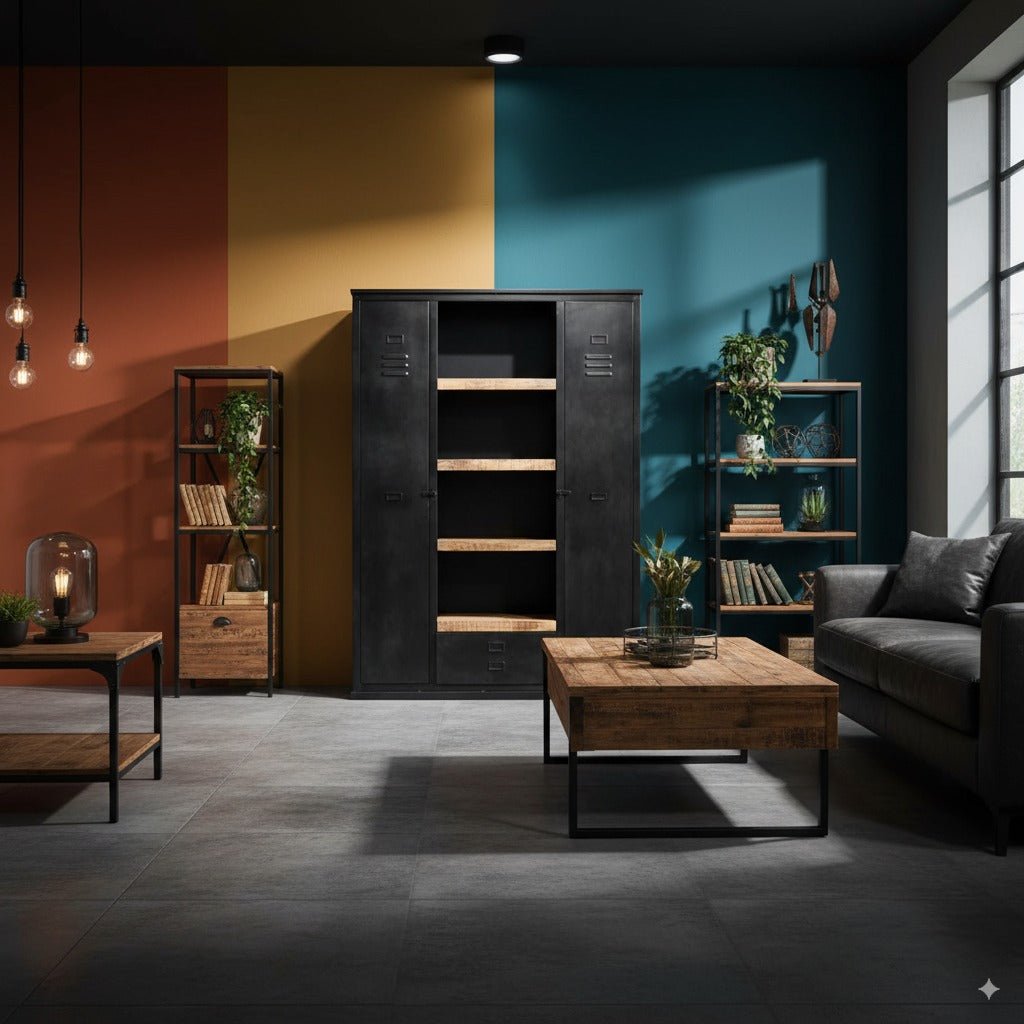 Hoge servieskast | Mangohout en Staal | 140x43x200cm - Industrieelinhuis.nl