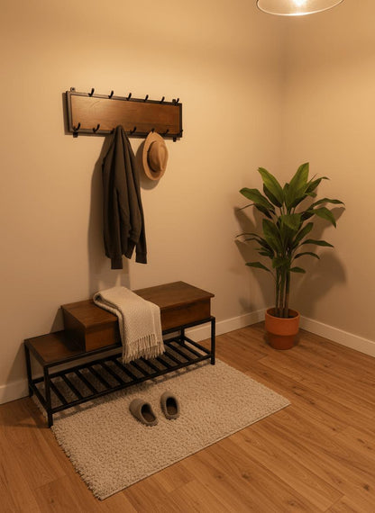 Kapstok &amp; Bankje “Urban Steel” – Industrieel Design met Karakter (110 cm) - Industrieelinhuis.nl