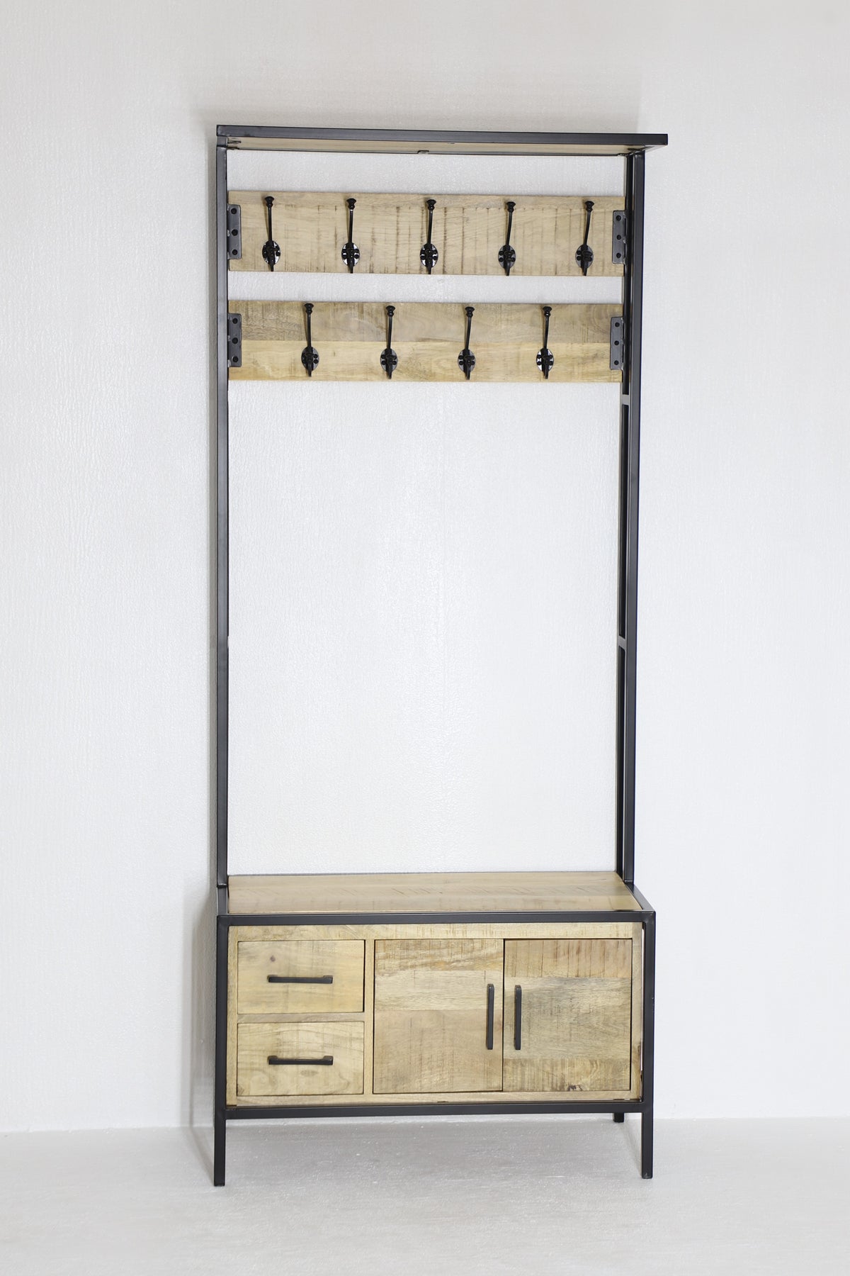 Garderoberek Industrieel Design Naturel | Mangohout en Staal | 80x40x190cm