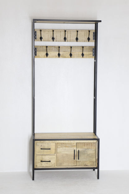 Garderoberek Industrieel Design Naturel | Mangohout en Staal | 80x40x190cm