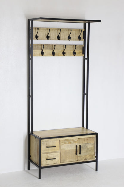 Garderoberek Industrieel Design Naturel | Mangohout en Staal | 80x40x190cm