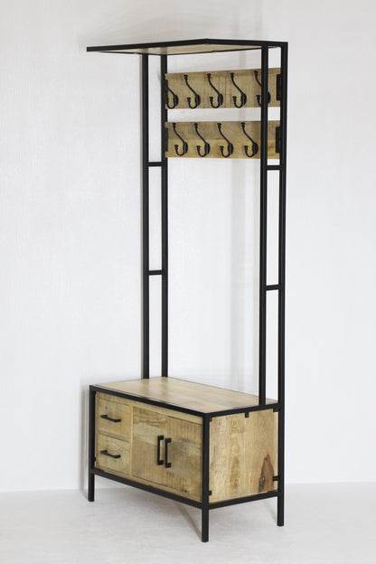 Garderoberek Industrieel Design Naturel | Mangohout en Staal | 80x40x190cm