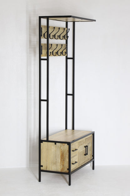 Garderoberek Industrieel Design Naturel | Mangohout en Staal | 80x40x190cm