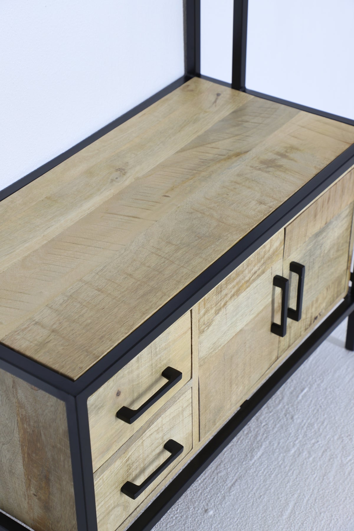 Garderoberek Industrieel Design Naturel | Mangohout en Staal | 80x40x190cm