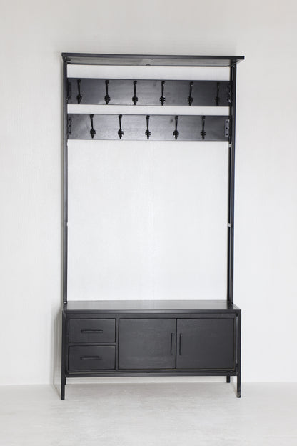 Britt Garderobe XL Zwart – Massief Mangohout &amp; Staal | 100 × 40 × 190 cm