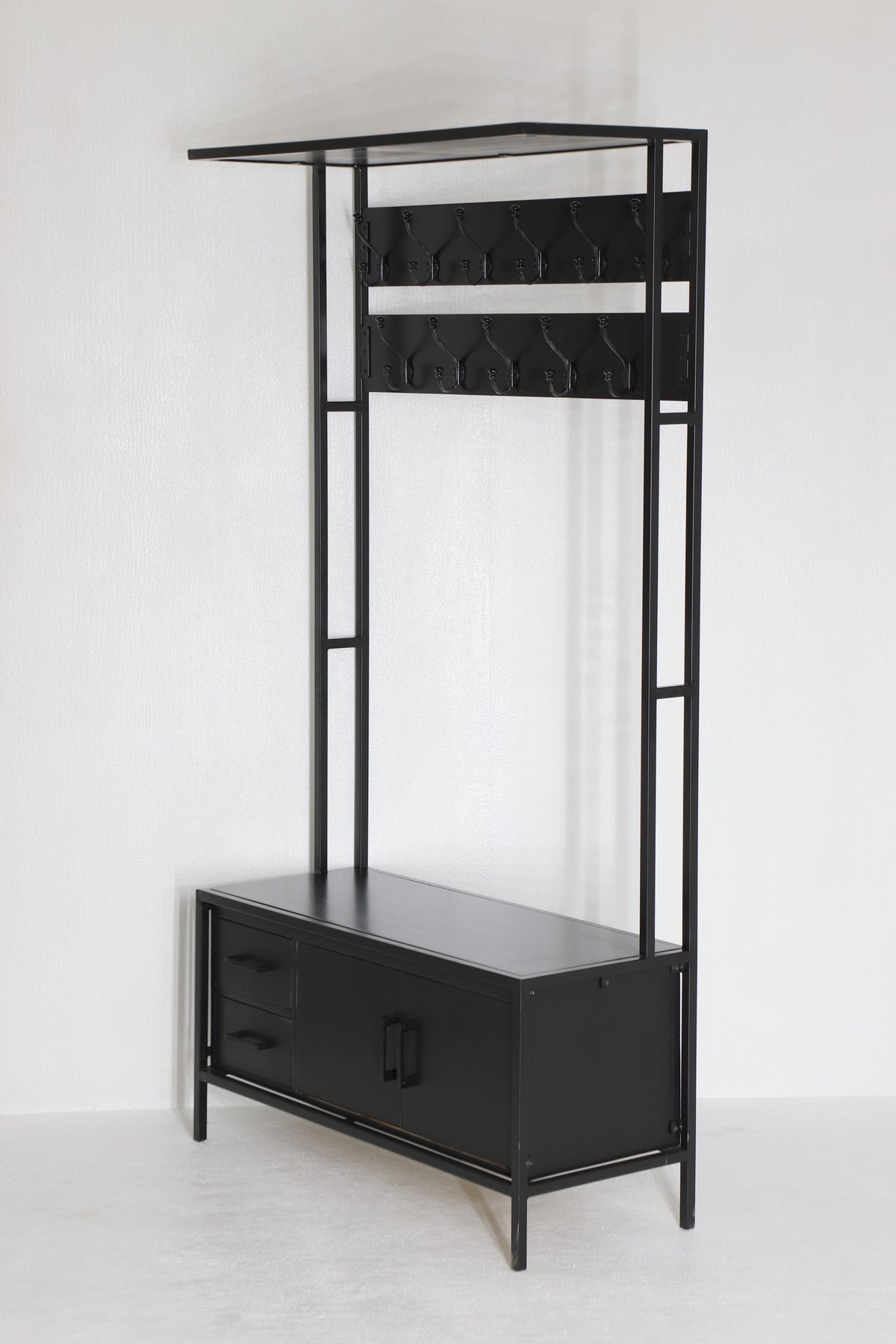 Britt Garderobe XL Zwart – Massief Mangohout &amp; Staal | 100 × 40 × 190 cm