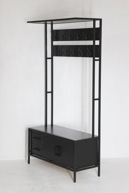 Britt Garderobe XL Zwart – Massief Mangohout &amp; Staal | 100 × 40 × 190 cm
