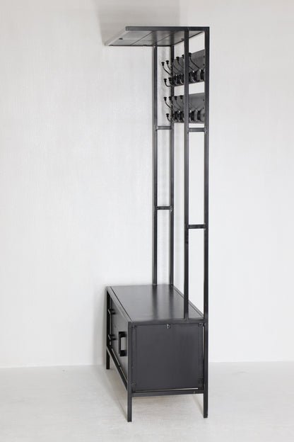 Britt Garderobe XL Zwart – Massief Mangohout &amp; Staal | 100 × 40 × 190 cm