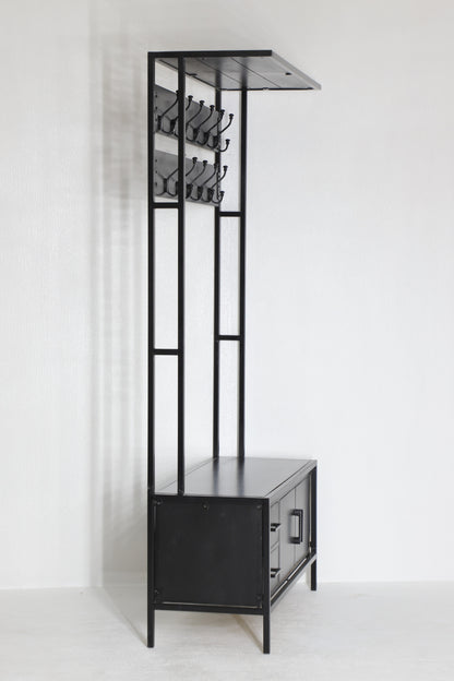Britt Garderobe XL Zwart – Massief Mangohout &amp; Staal | 100 × 40 × 190 cm