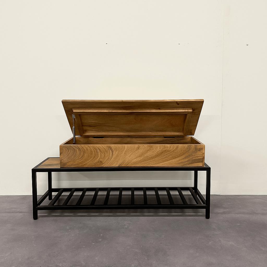 Kapstok &amp; Bankje “Urban Loft” – Licht Mangohout met Industrieel Karakter (110 cm)