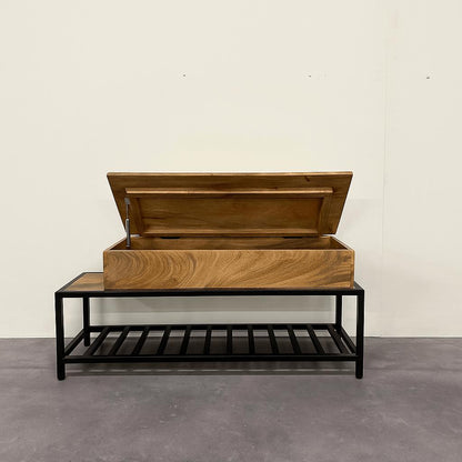 Kapstok &amp; Bankje “Urban Loft” – Licht Mangohout met Industrieel Karakter (110 cm)