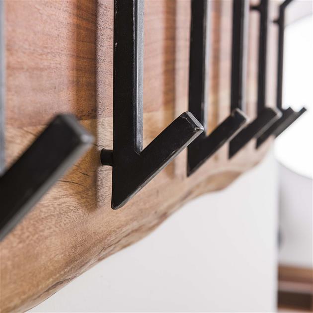 Kapstok Eddie 2x 6 haken - acacia hout - 100 cm