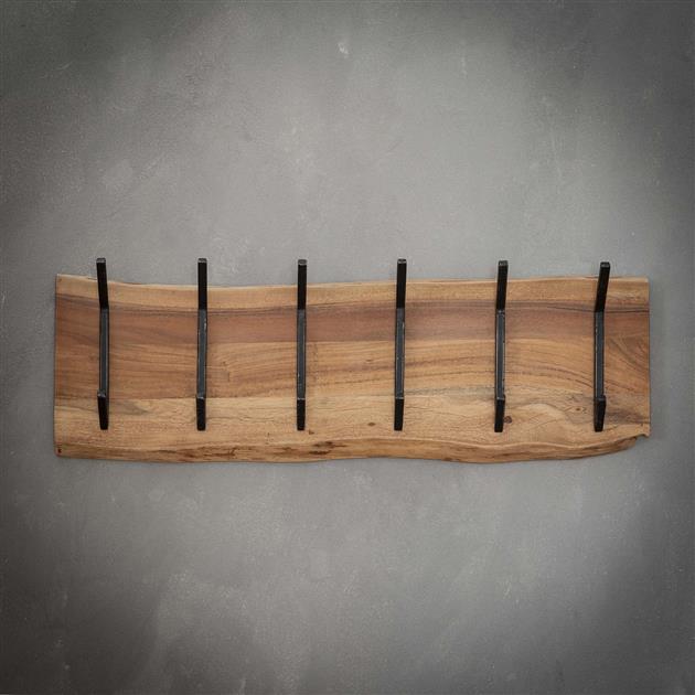 Kapstok Eddie 2x 6 haken - acacia hout - 100 cm