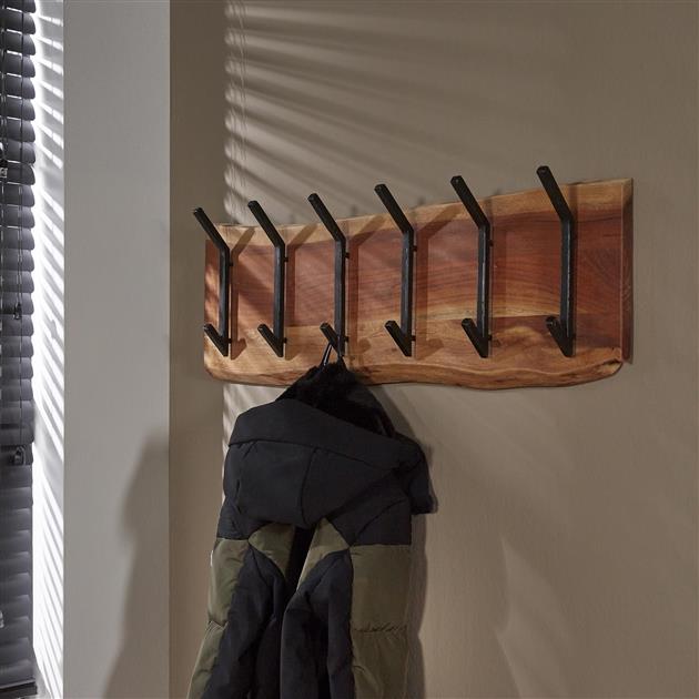 Kapstok Eddie 2x 6 haken - acacia hout - 100 cm