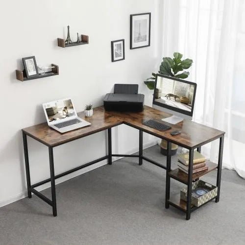 Hoekbureau Industrieel Design | Houtlook en Staal | 138x138x75cm - Industrieelinhuis.nl