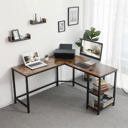 Hoekbureau Industrieel Design | Houtlook en Staal | 138x138x75cm - Industrieelinhuis.nl