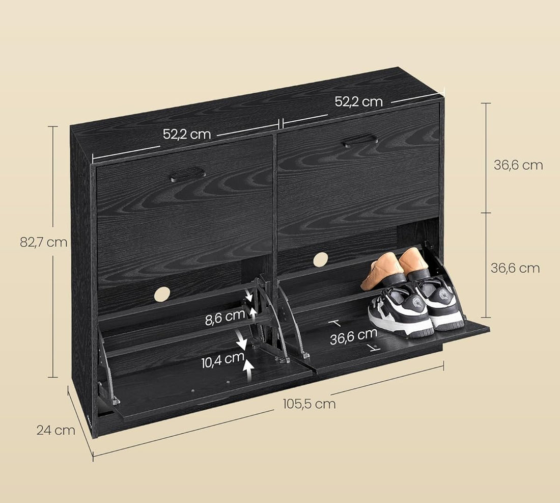 Schoenenkast wandkast zwart hout | 24x105,5x82,7cm - Industrieelinhuis.nl
