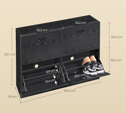 Schoenenkast wandkast zwart hout | 24x105,5x82,7cm - Industrieelinhuis.nl