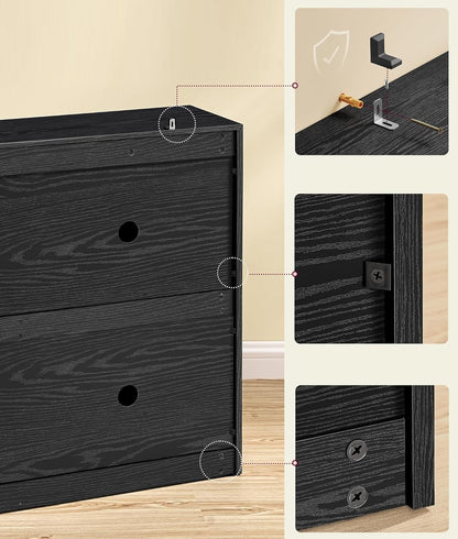 Schoenenkast wandkast zwart hout | 24x105,5x82,7cm - Industrieelinhuis.nl