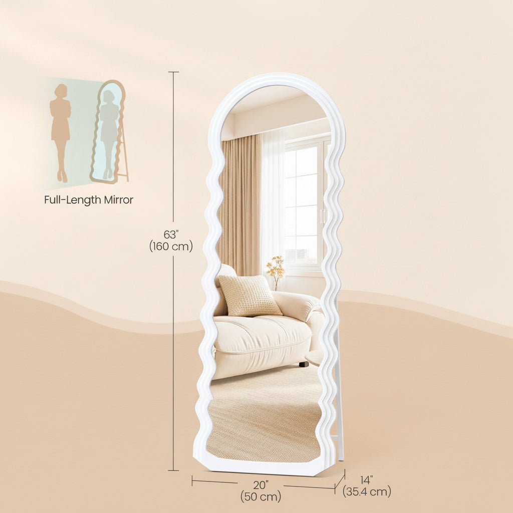 Staande spiegel met witte golvende omlijsting | 160x50cm - Industrieelinhuis.nl