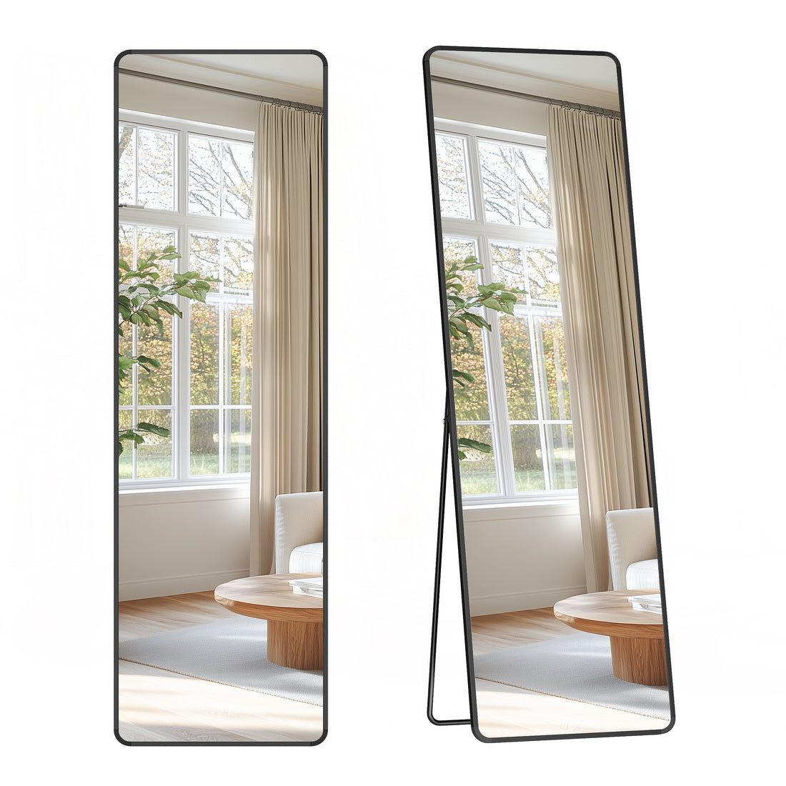 Staande spiegel met zwarte omlijsting | 150x40cm - Industrieelinhuis.nl