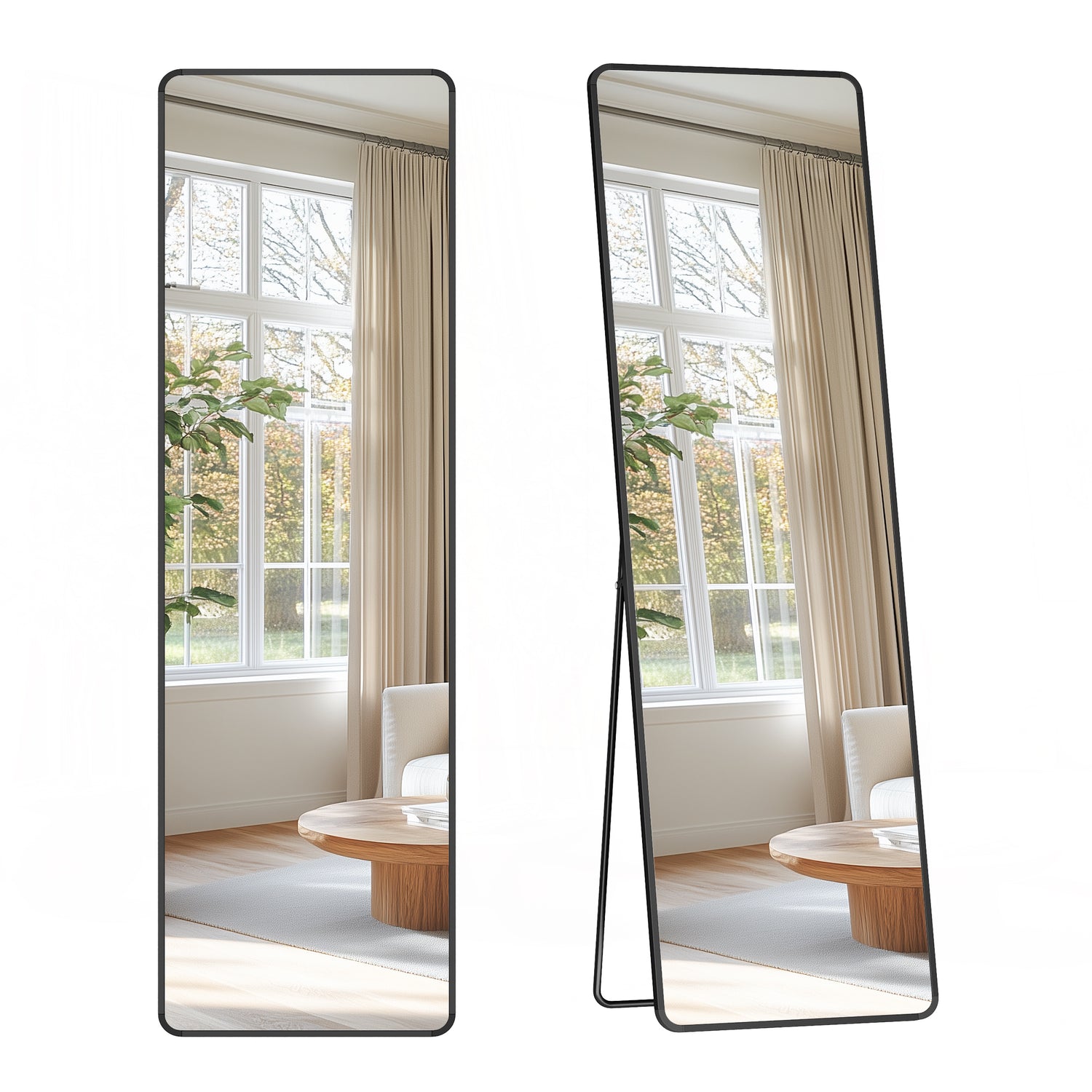 Staande spiegel met zwarte omlijsting | 150x40cm - Industrieelinhuis.nl